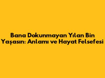 Bana Dokunmayan Yılan Bin Yaşasın: Anlamı ve Hayat Felsefesi