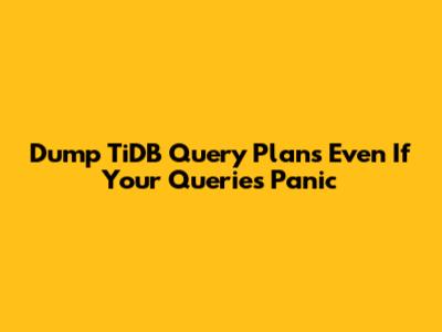 Dump TiDB Query Plans Even If Your Queries Panic