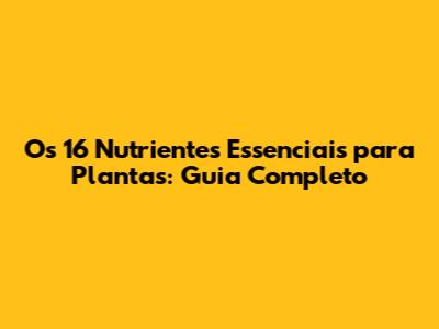 Os 16 Nutrientes Essenciais para Plantas: Guia Completo